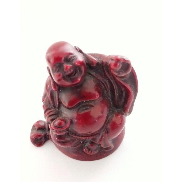 Vintage Small Laughing Lucky Buddha Statue Red Resin and Feng Shui Dragon Lot - Picture 2 of 15
